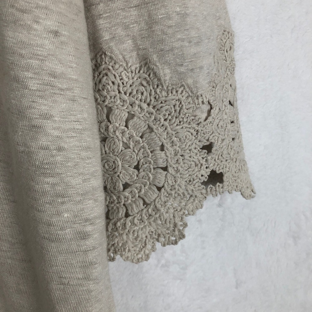 CHICO's Linen Slub Knit Crochet Lace Trim Button Up Top Women's Size 3 16 S/S - Picture 5 of 8